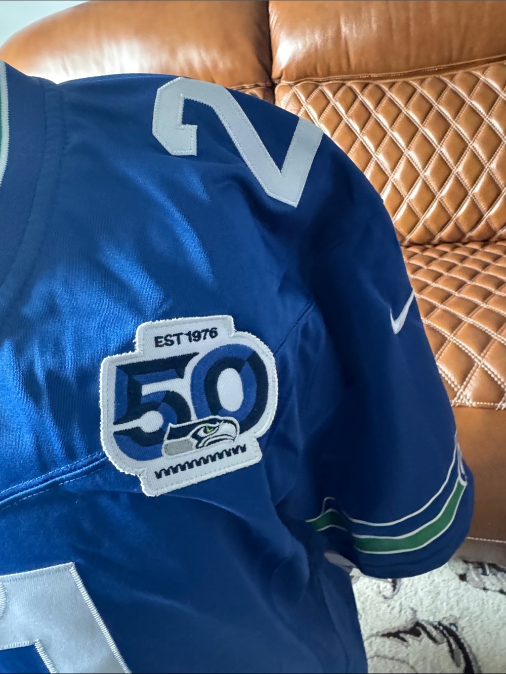 NFL Royal Blue #21 Seattle Seahawks Patch Football Jersey - Picture 2 of 5